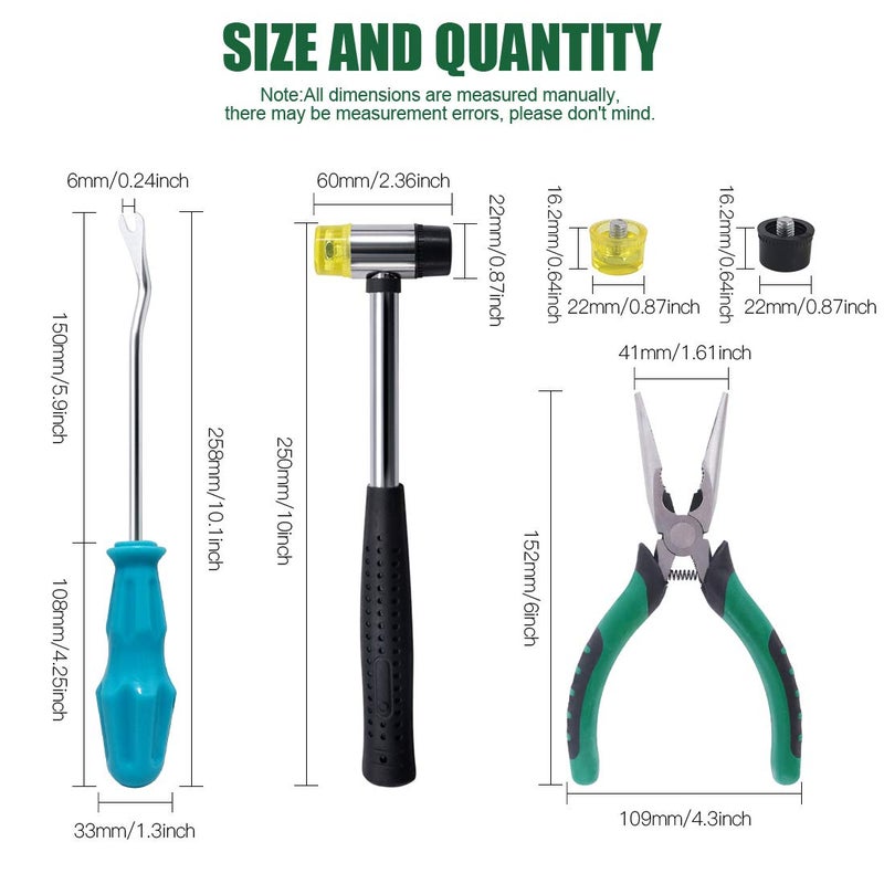 Keadic 5pcs Upholstery Tacks Tools Set, Double-Faced Upholstery Mallet with 2 Replacement Rubber Heads, Staple Lifter and Removal Pliers, for Furniture Repair and Jewelry Craft Decoration Project - Image 2